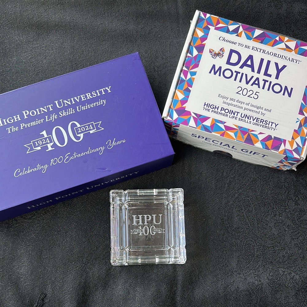 New High Point University 100 Years Commemorative Glass Box & Calendar